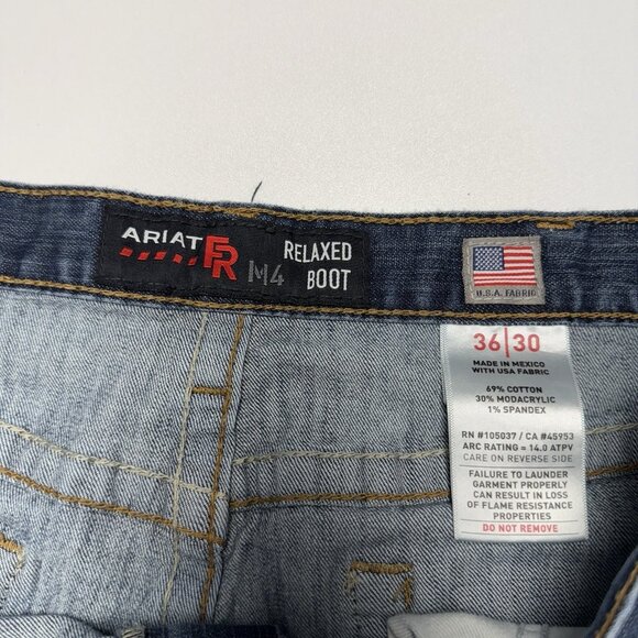 Ariat M4 FR Relaxed Boot Cut Jeans Mens 36x30 Blue Workwear Western Cowboy - Picture 10 of 16